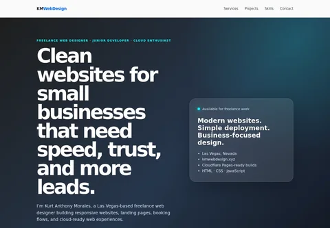 A quieter teal-and-ink direction focused on websites for small businesses.