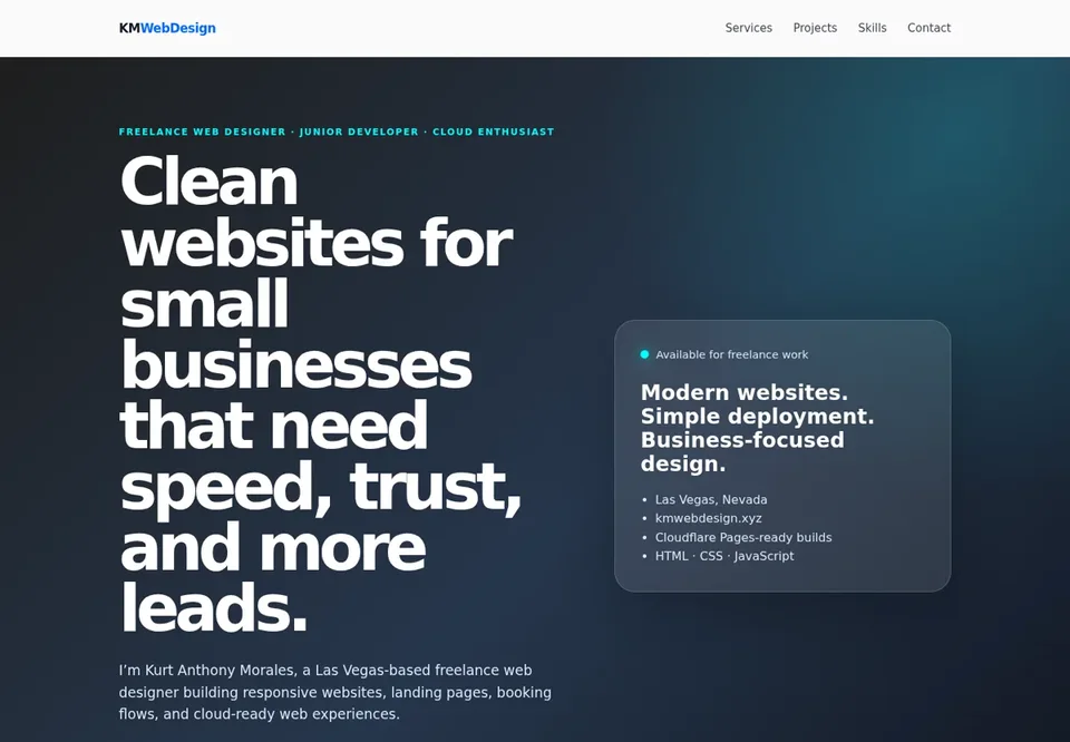 A quieter teal-and-ink direction focused on websites for small businesses.