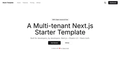 Kurt's multi-tenant Next.js starter-template landing-page design with a light hero and paired actions.