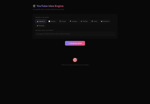 A dark idea-generation interface with controls for shaping a video concept.